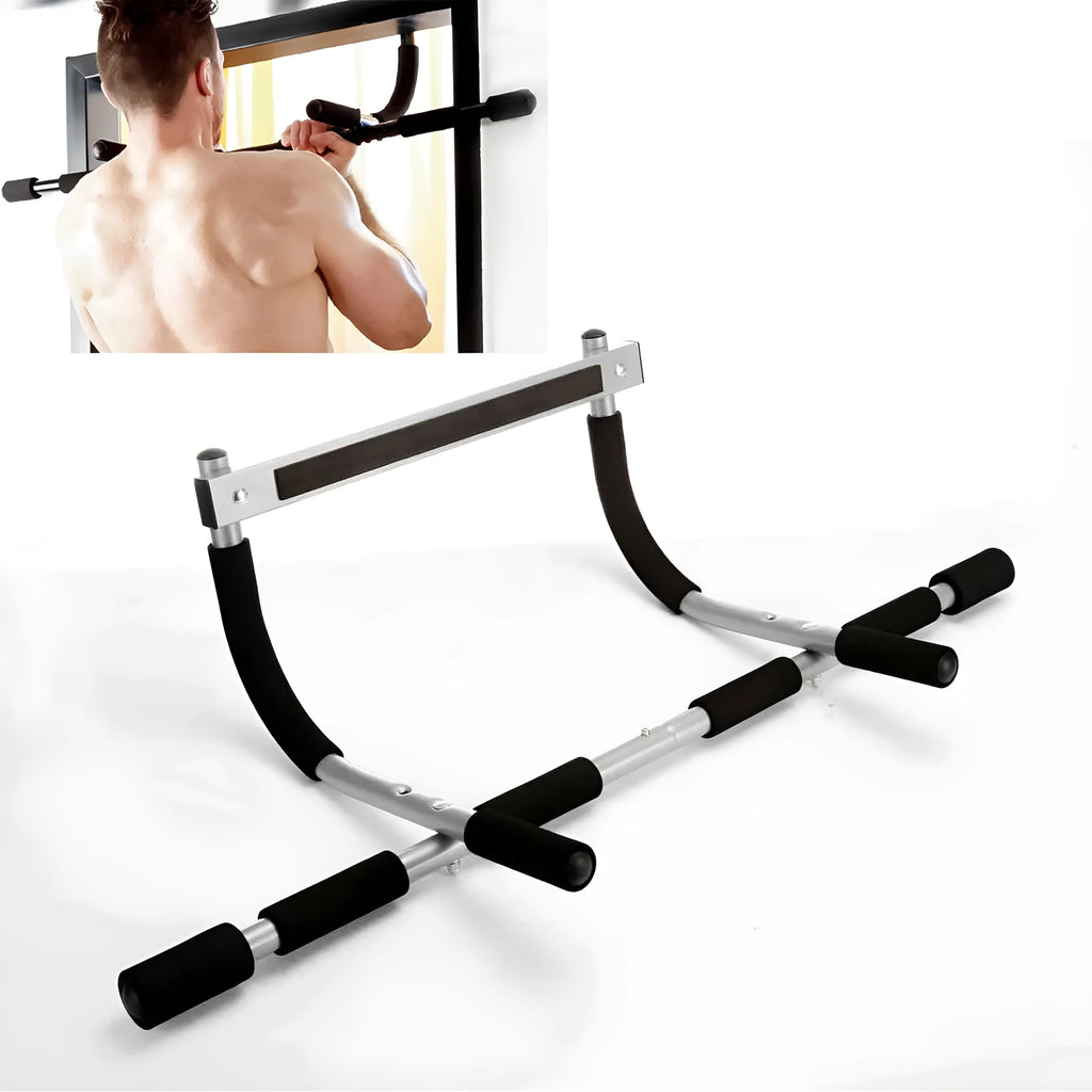 Black steel pipe pull-up bar measuring 92.5 cm wide for indoor fitness equipment