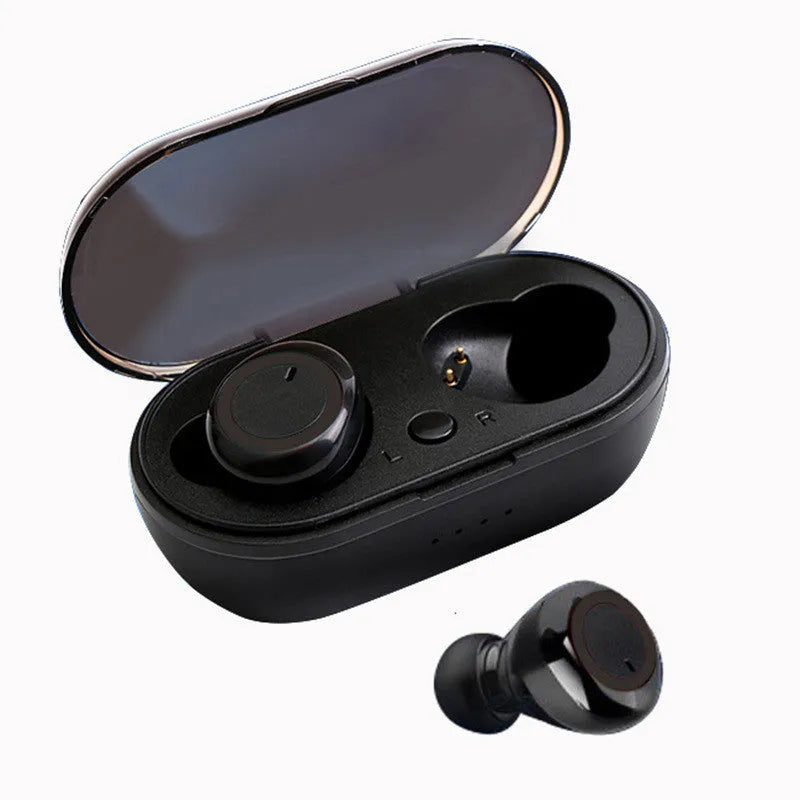 Wireless Bluetooth earbuds in black and red colour option, showing in-ear design.