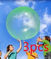 Assortment of inflated pink, yellow, blue and green TPR bouncy balls in different sizes on a plain background.