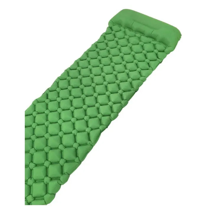 TPU outdoor inflatable cushion in blue, inflated on grass, 190x56x5.5cm, waterproof camping mat