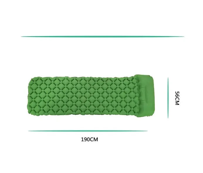 TPU outdoor inflatable cushion in blue, inflated on grass, 190x56x5.5cm, waterproof camping mat