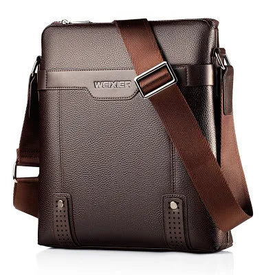 Black PU leather men's casual shoulder bag with square shape and zipper