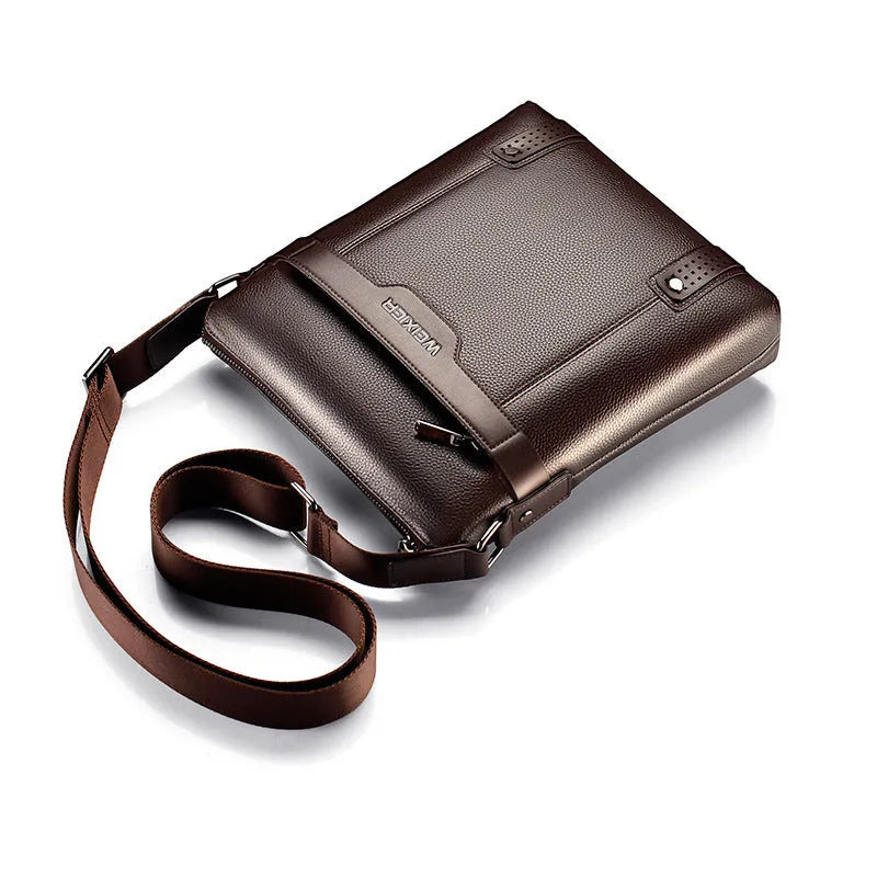 Black PU leather men's casual shoulder bag with square shape and zipper