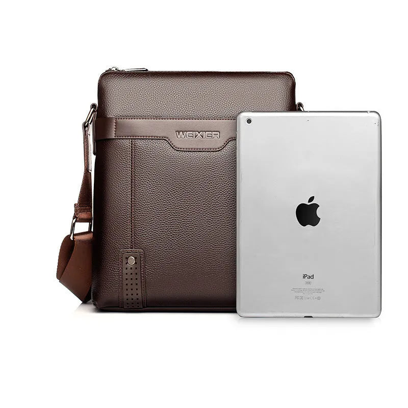 Black PU leather men's casual shoulder bag with square shape and zipper