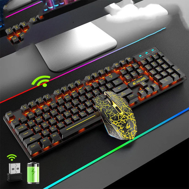 Rechargeable Manipulator Wireless Keyboard Desktop USB Mechanical Axis Support Backlight Waterproof Plug and Play Multimedia Keys Black Orange Light Official Standard A