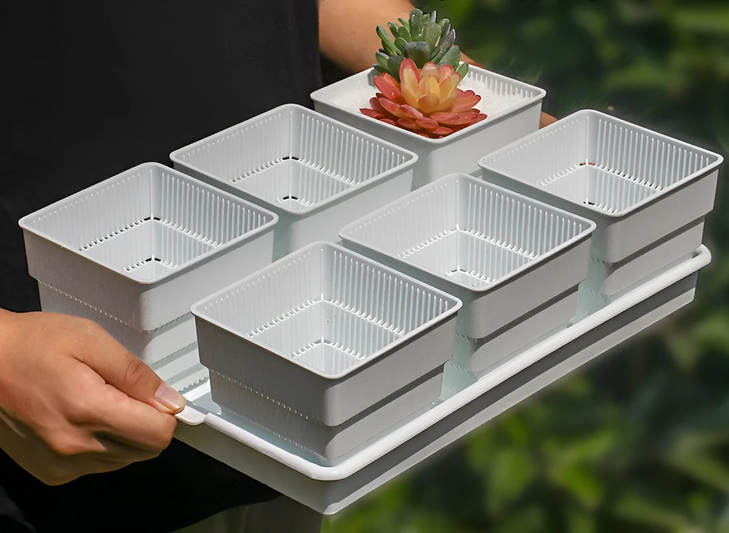 Meishi black and white plastic succulent flower pots with detachable tray, 32cm bottom diameter