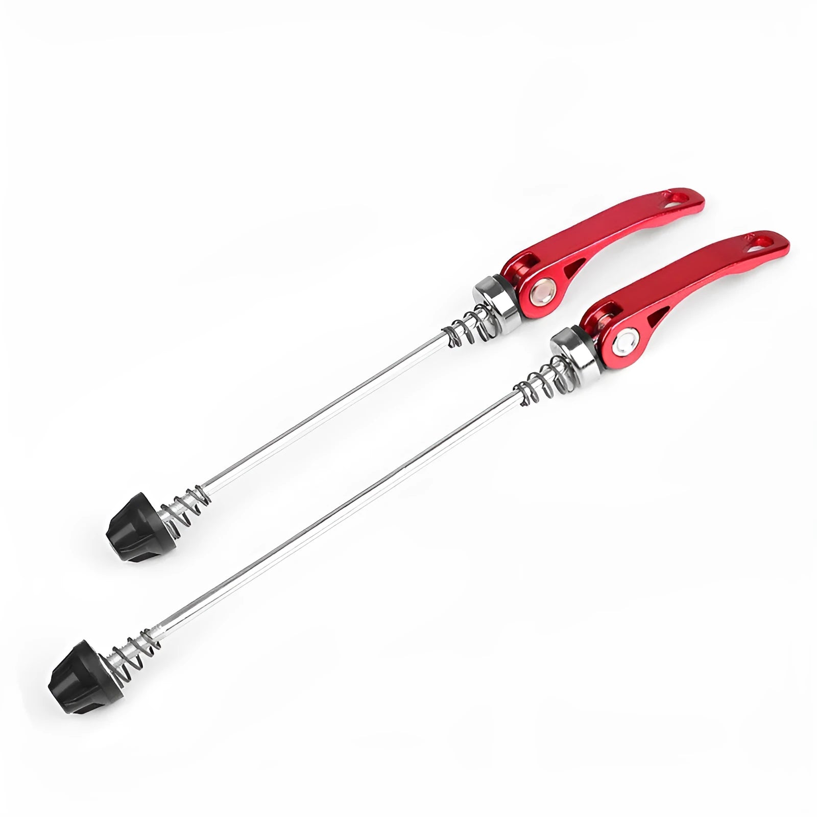 Bicycle quick release axle lever in multiple colours on a black background.