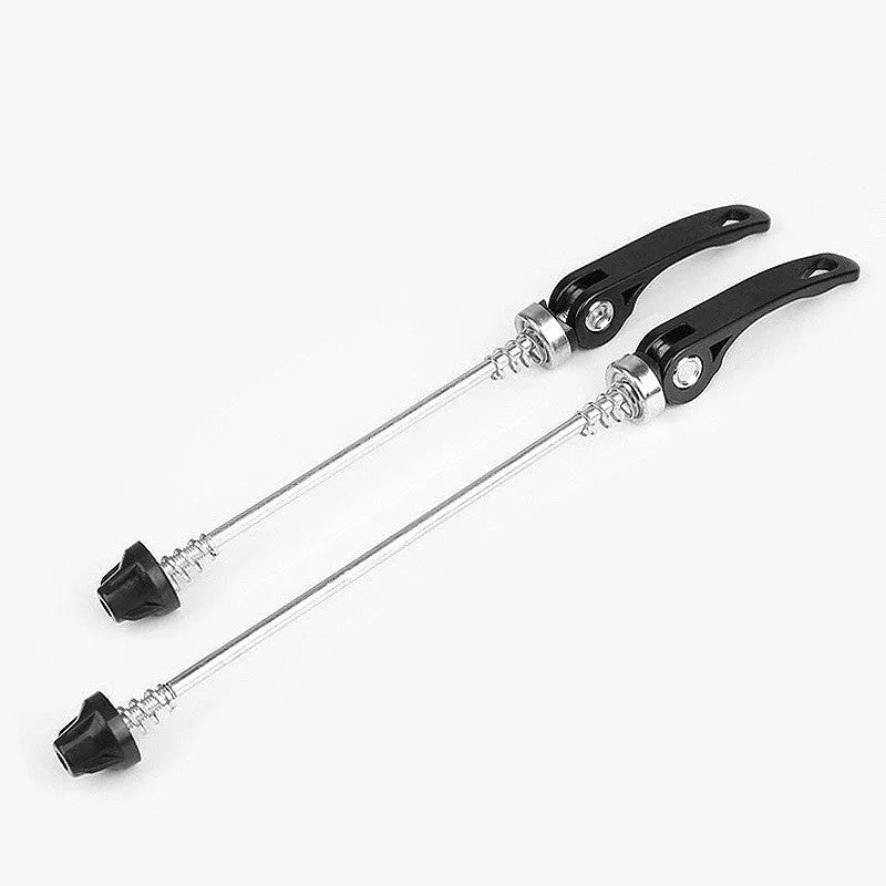 Bicycle quick release axle lever in multiple colours on a black background.