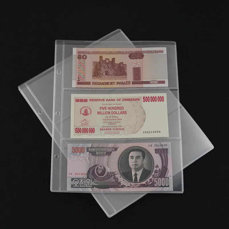 Transparent PVC coin collection loose leaf pages with 252x200mm pockets for commemorative coins