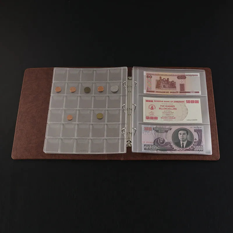 Transparent PVC coin collection loose leaf pages with 252x200mm pockets for commemorative coins