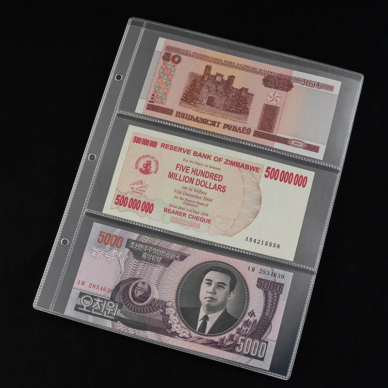 Transparent PVC coin collection loose leaf pages with 252x200mm pockets for commemorative coins