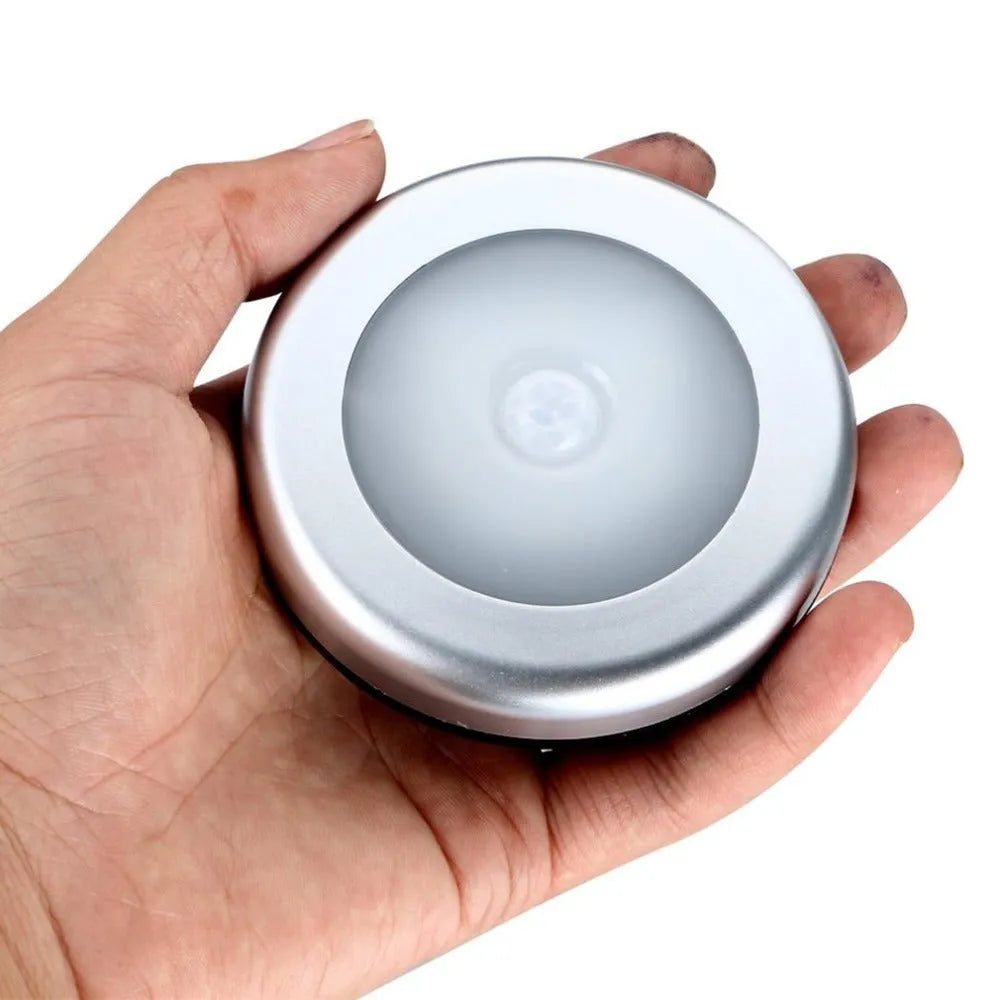 Silver wireless motion sensor night light with compact 80mm x 80mm size