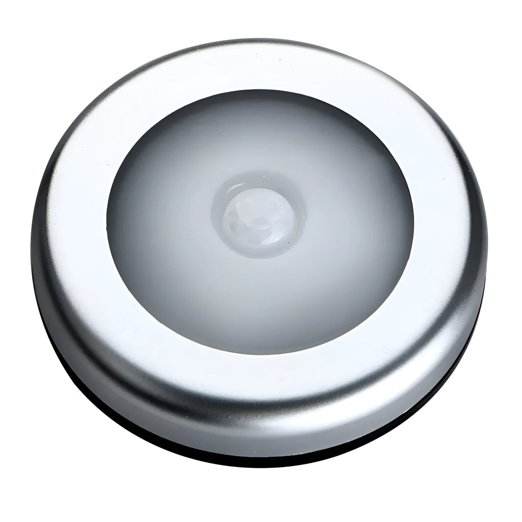 Silver wireless motion sensor night light with compact 80mm x 80mm size