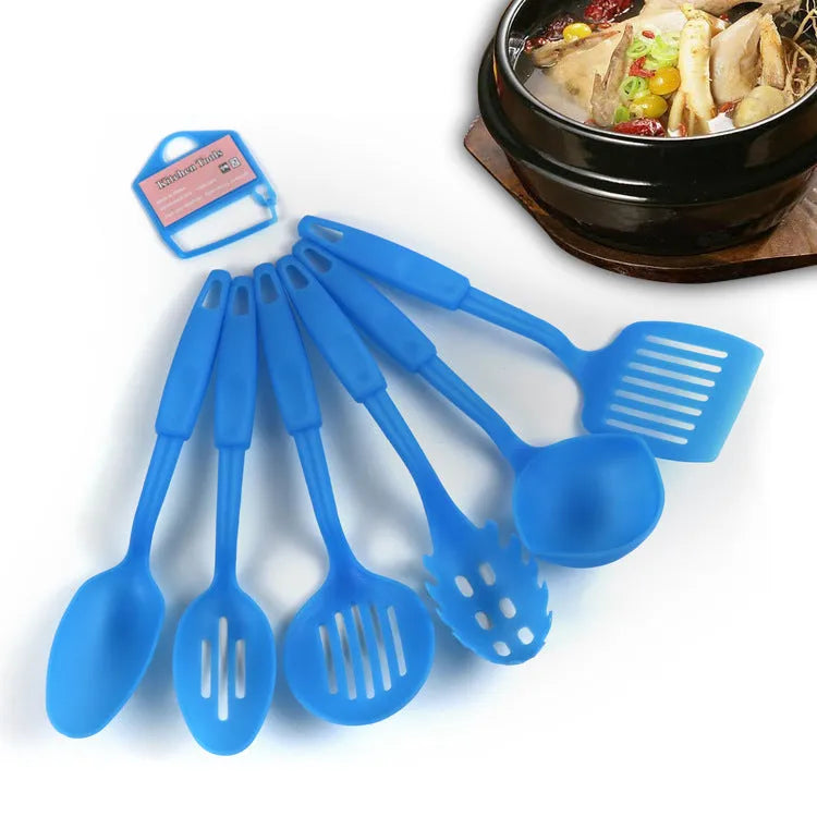 Black rubber kitchen utensil set with shovel spoons for non-stick cookware