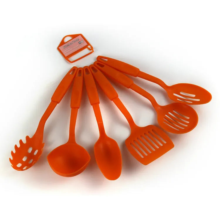 Black rubber kitchen utensil set with shovel spoons for non-stick cookware