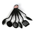 Black rubber kitchen utensil set with shovel spoons for non-stick cookware