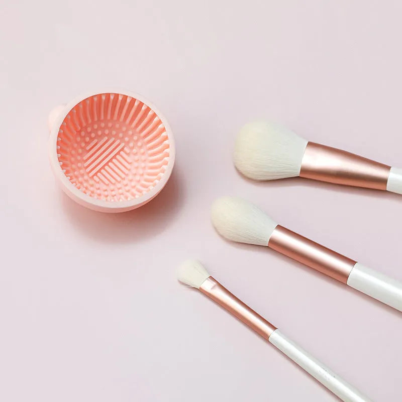 Small ball silicone makeup brush cleaner scrubbing tray in blue white pink colours