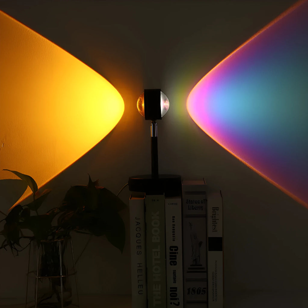 Black USB dual-head sunset rainbow projection lamp with touch controls