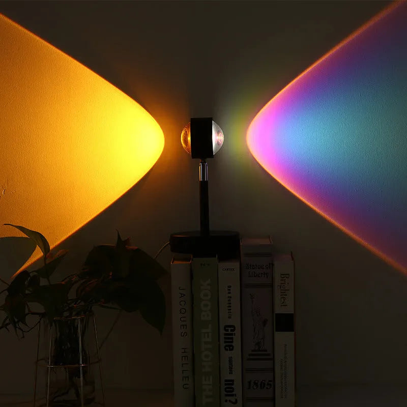 Black USB dual-head sunset rainbow projection lamp with touch controls