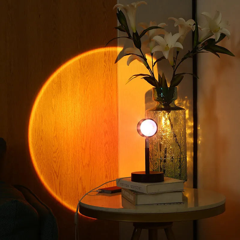 Black USB dual-head sunset rainbow projection lamp with touch controls
