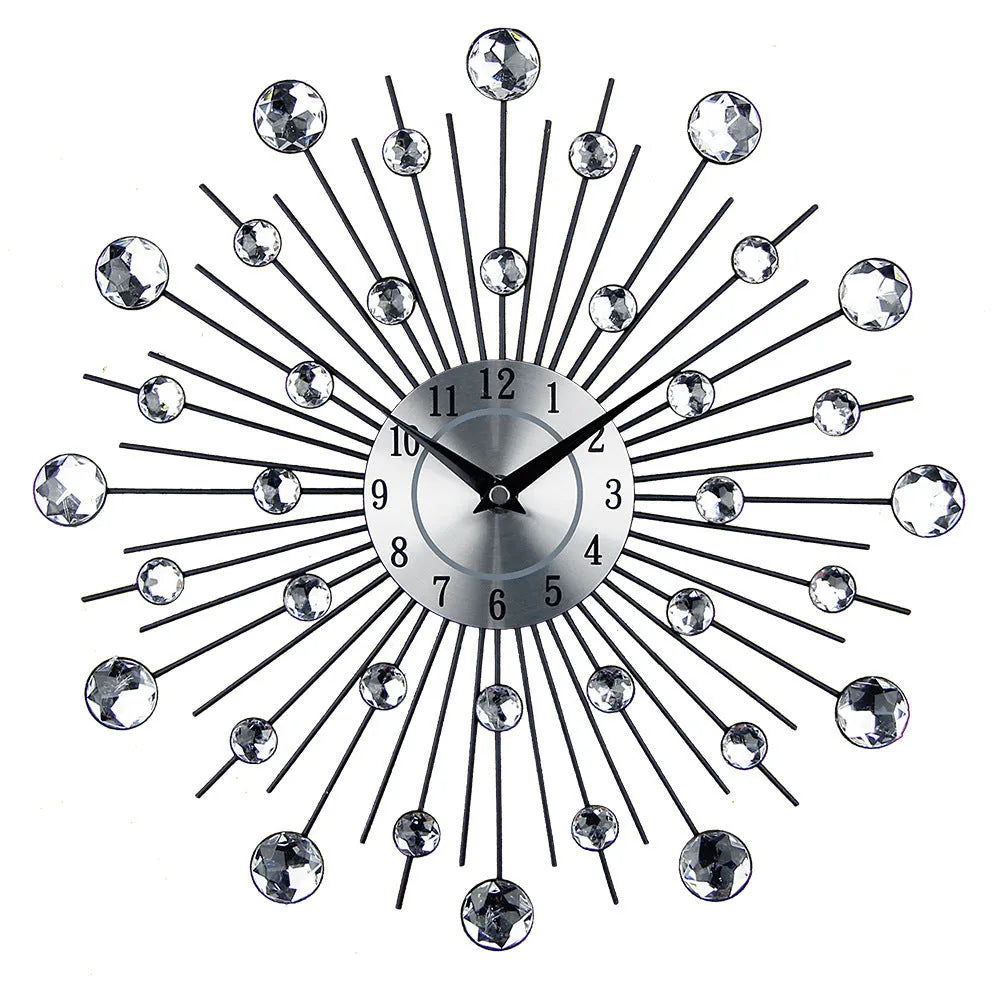 Large 33cm silver round wall clock with aluminium dial and metal frame on wall