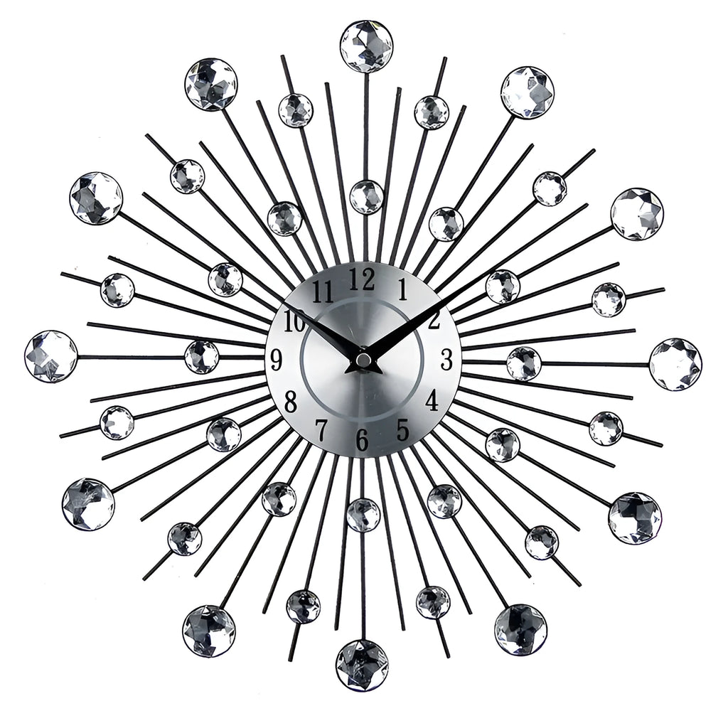 Large 33cm silver round wall clock with aluminium dial and metal frame on wall