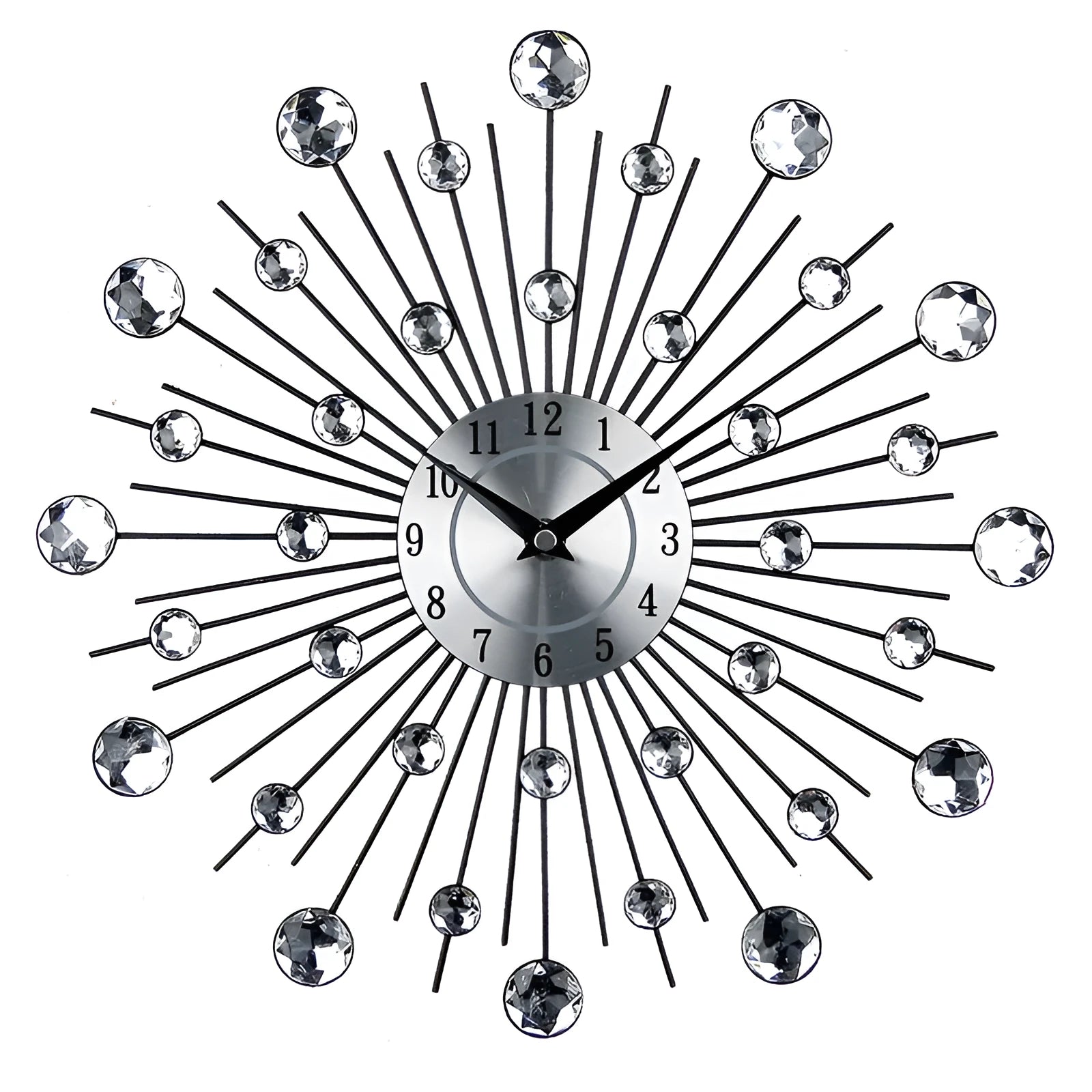 Large 33cm silver round wall clock with aluminium dial and metal frame on wall