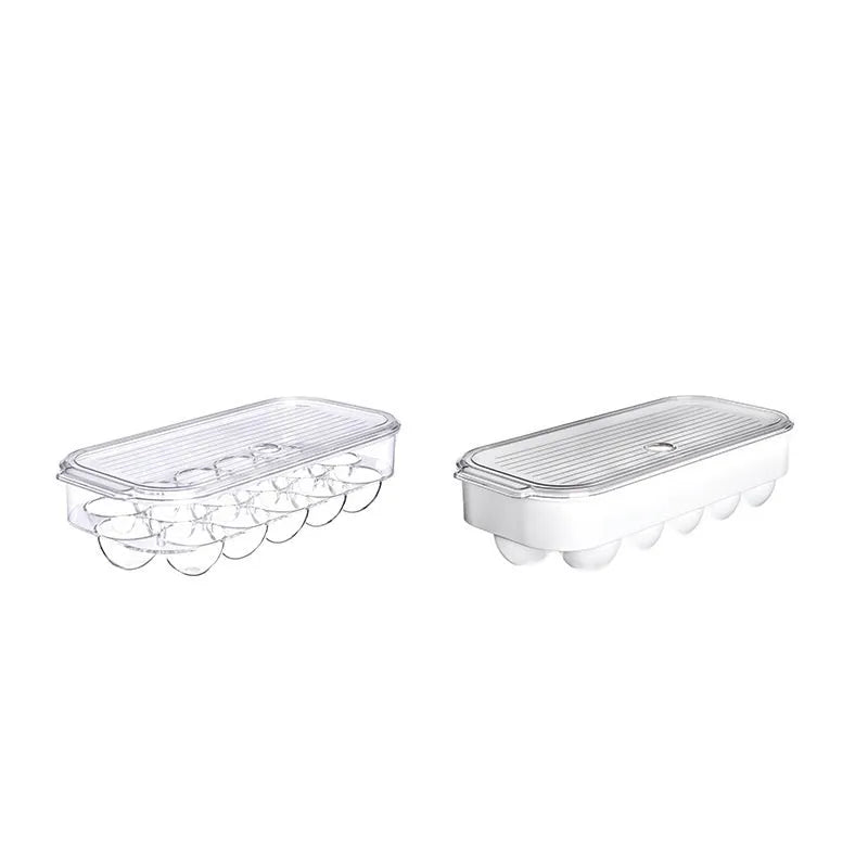 Transparent PET plastic egg storage box measuring 31.4x14.3x7.7cm for refrigerator organisation