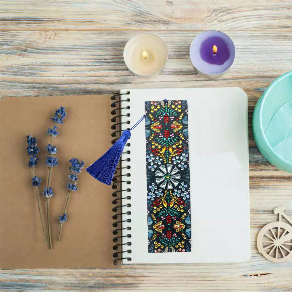 Diamond painting leather bookmark craft kit with special-shaped diamond mandala flower ornament design