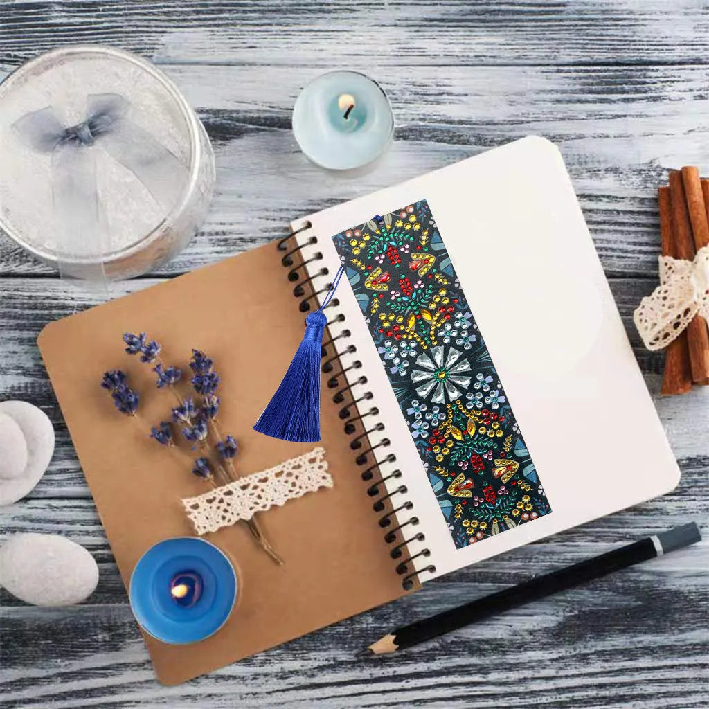 Diamond painting leather bookmark craft kit with special-shaped diamond mandala flower ornament design