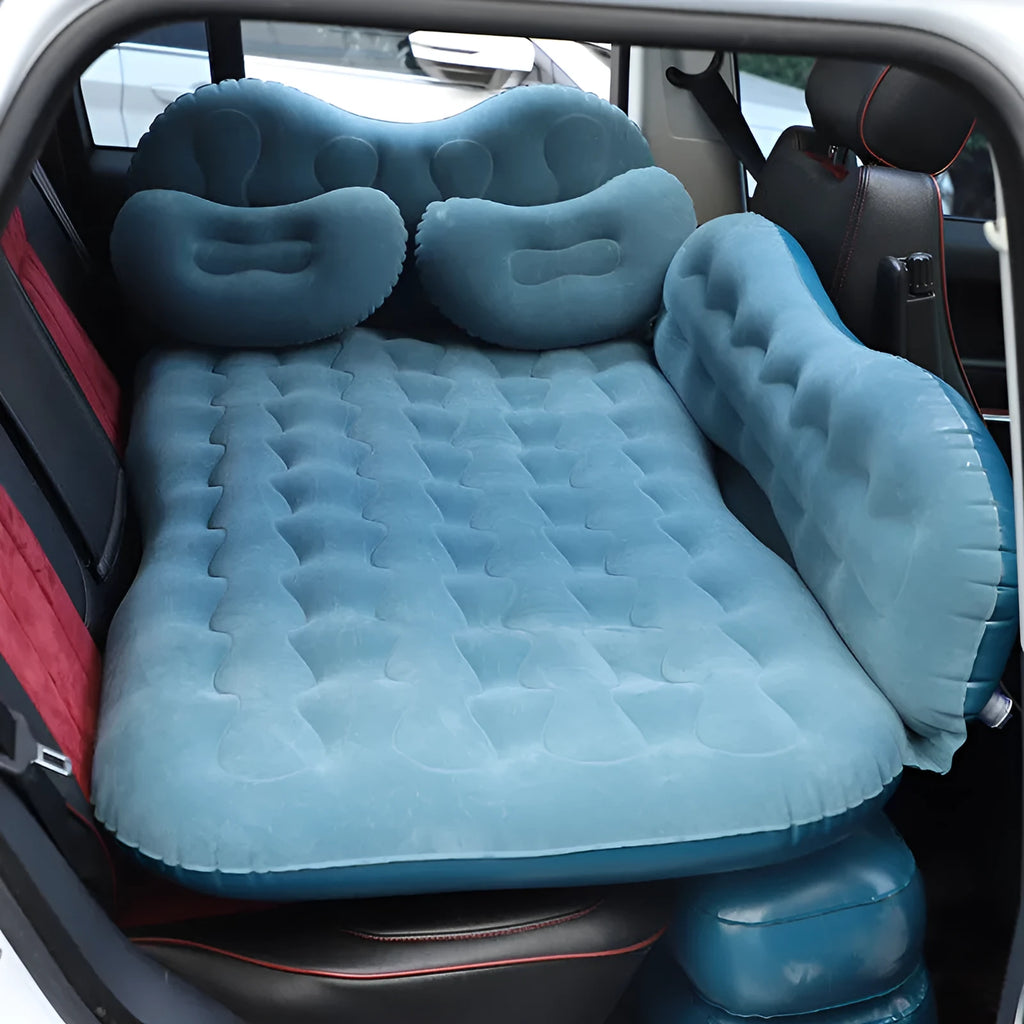 Blue flocking cloth car inflatable mattress with two pillows in SUV back seat