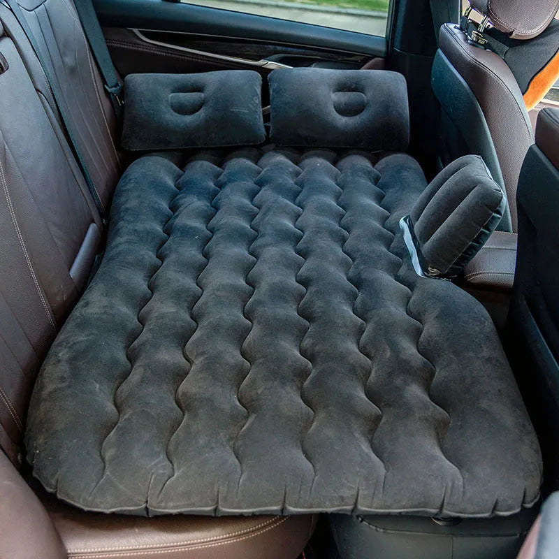 Blue flocking cloth car inflatable mattress with two pillows in SUV back seat