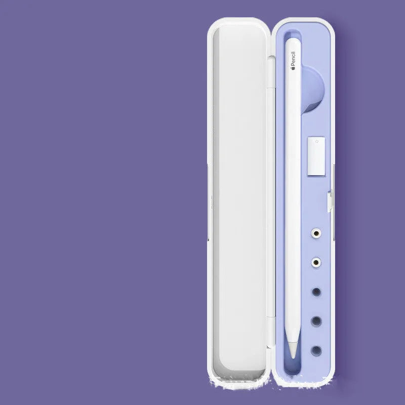 Hard protective case for Apple Pencil 1st and 2nd generation in choice of colours, showing interior with slots for pencil and adapter.