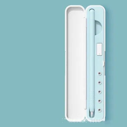 Hard protective case for Apple Pencil 1st and 2nd generation in choice of colours, showing interior with slots for pencil and adapter.
