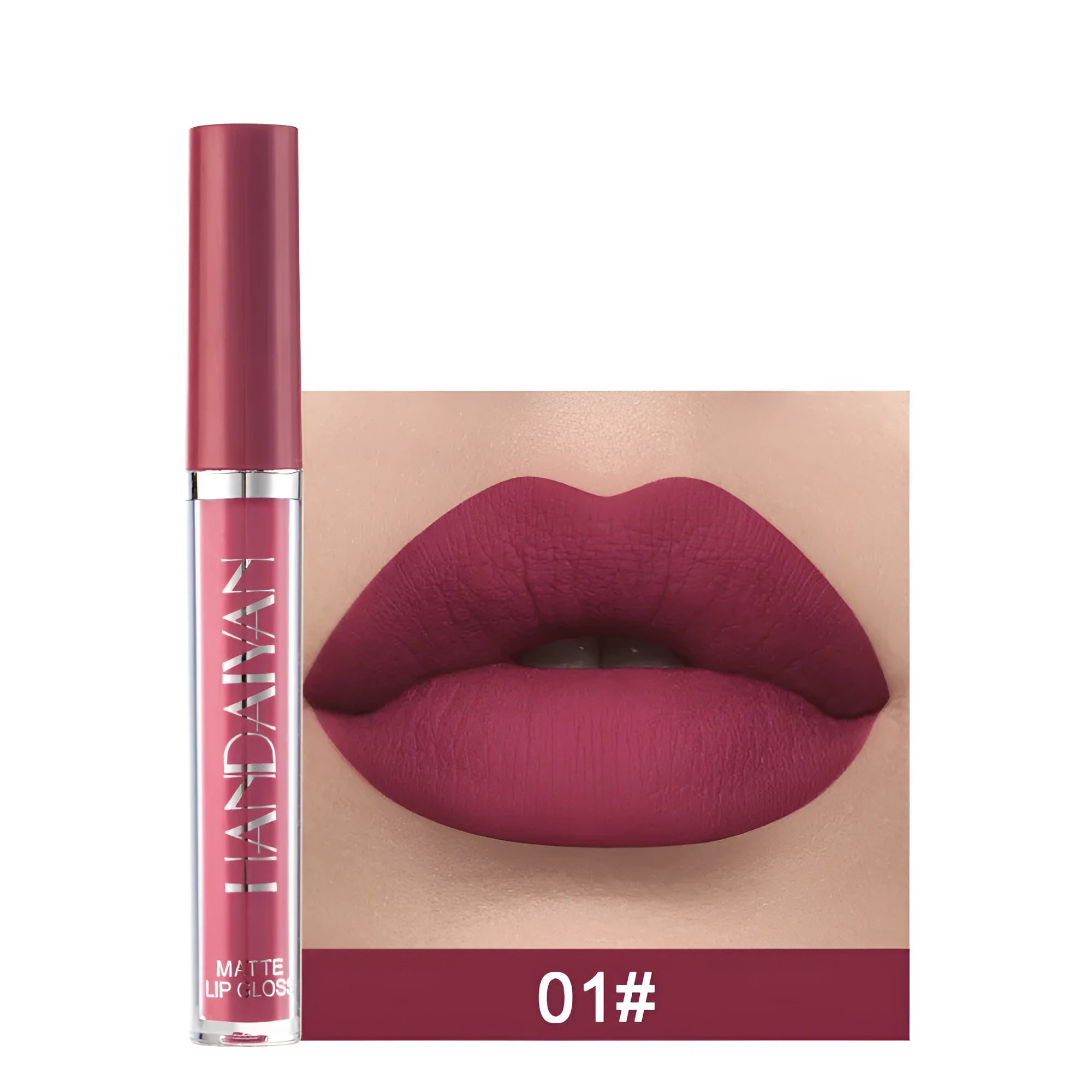 HANDAIYAN matte non-stick cup liquid lipstick in 2.5ml bottle, showing colour options 1-12 and Set B.