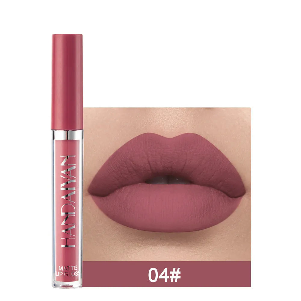 HANDAIYAN matte non-stick cup liquid lipstick in 2.5ml bottle, showing colour options 1-12 and Set B.