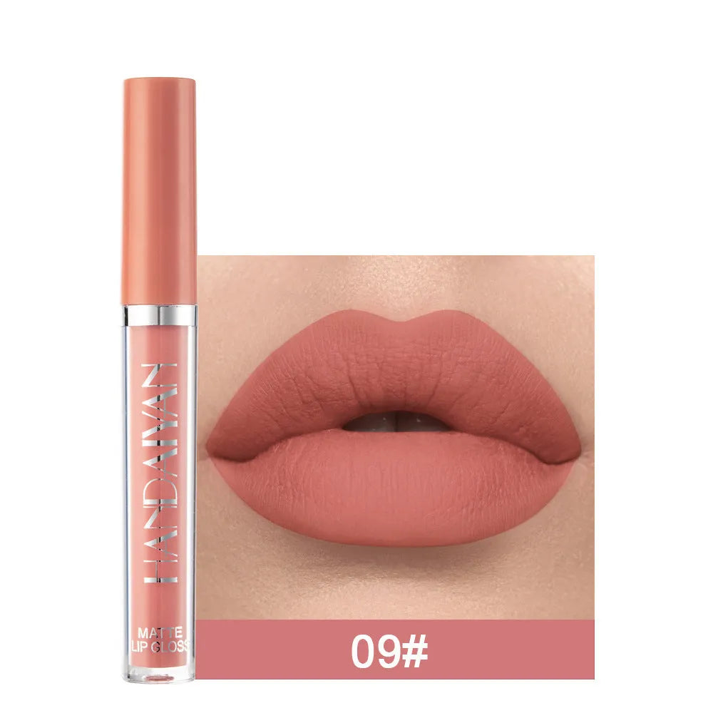HANDAIYAN matte non-stick cup liquid lipstick in 2.5ml bottle, showing colour options 1-12 and Set B.