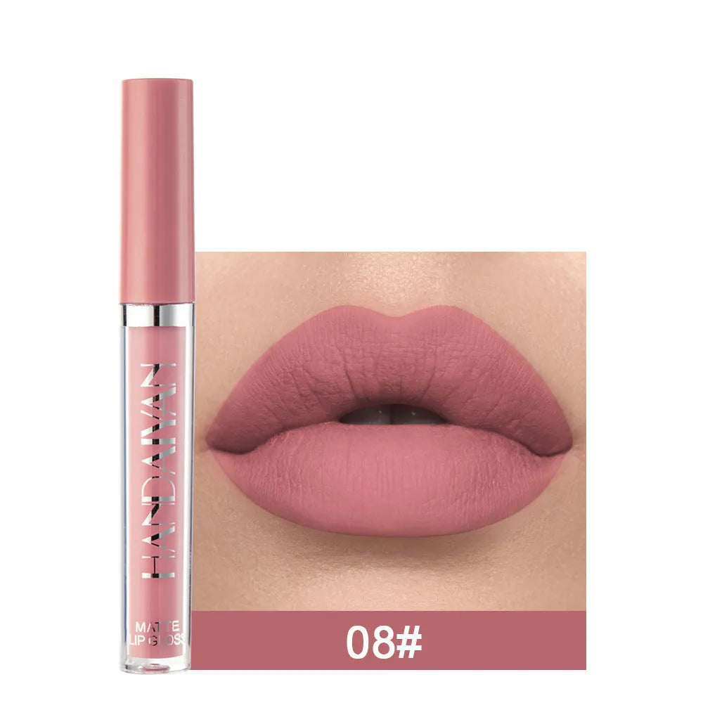 HANDAIYAN matte non-stick cup liquid lipstick in 2.5ml bottle, showing colour options 1-12 and Set B.