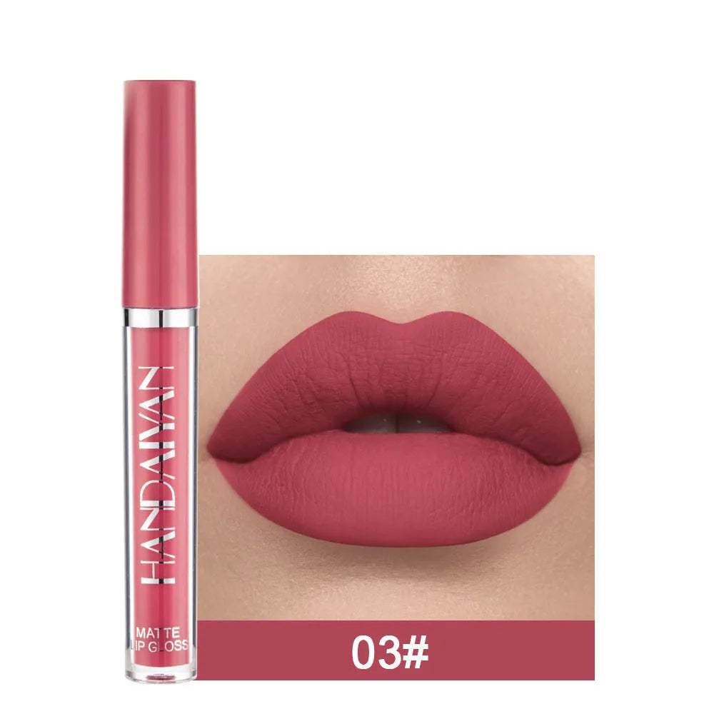 HANDAIYAN matte non-stick cup liquid lipstick in 2.5ml bottle, showing colour options 1-12 and Set B.