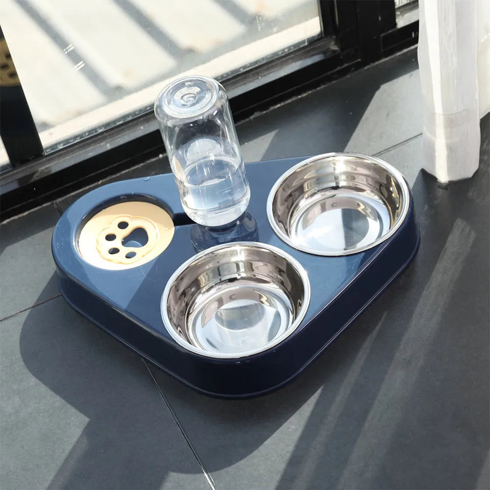 Unplugged cat drinking bowl with stainless steel bowl, compact design, available in multiple colours