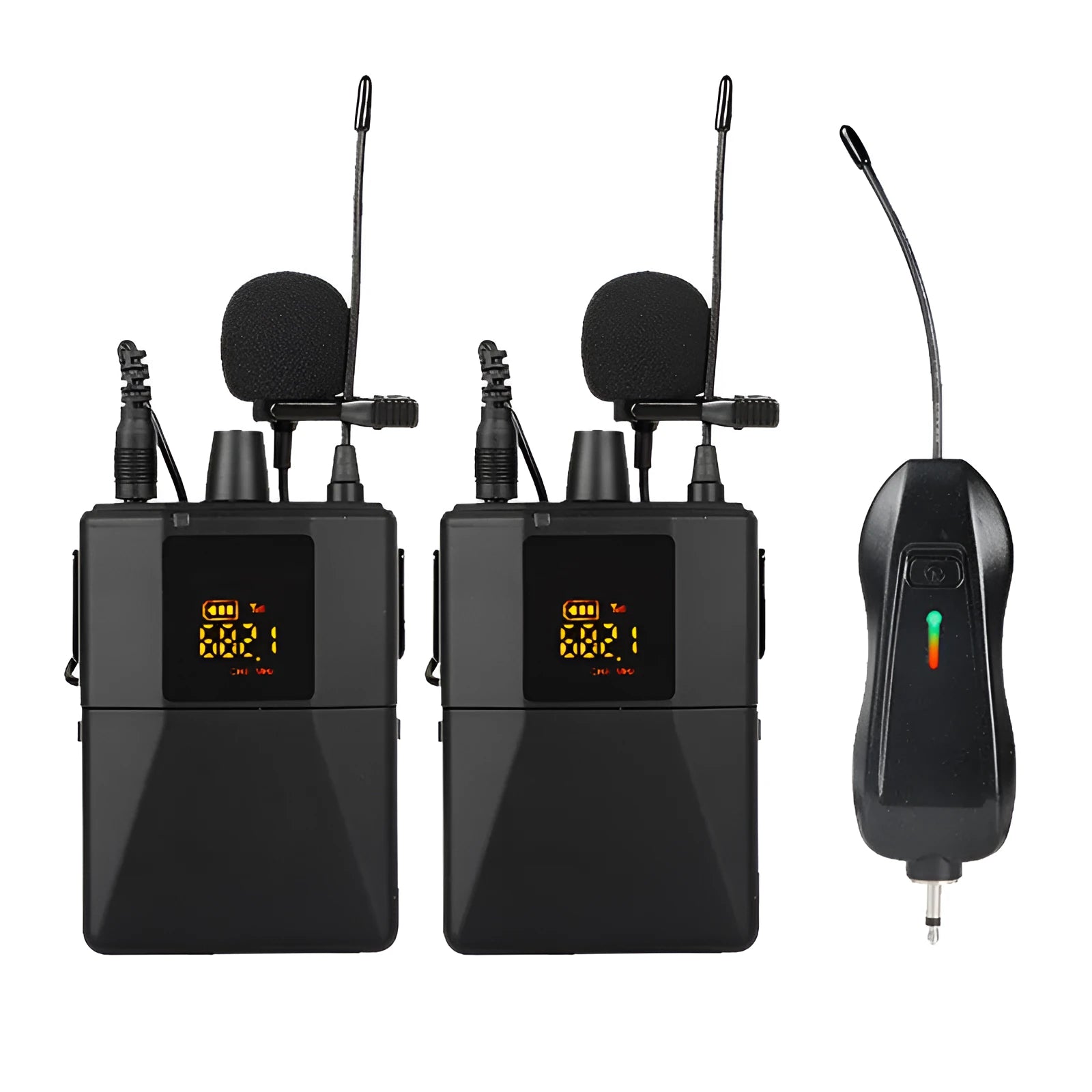 Little Bee X3 black wireless lavalier microphone and USB charging case for mobile video recording.