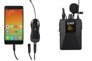 Little Bee X3 black wireless lavalier microphone and USB charging case for mobile video recording.
