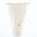 White woven cotton net bag wall tapestry with grid pattern measuring 30x70cm