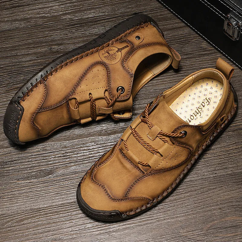 Men's casual microfiber leather shoes in black, gold and khaki colours with round toe