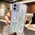 Contrasting colour matte frame iPhone case with painted cartoon floral design in blue flower colourway