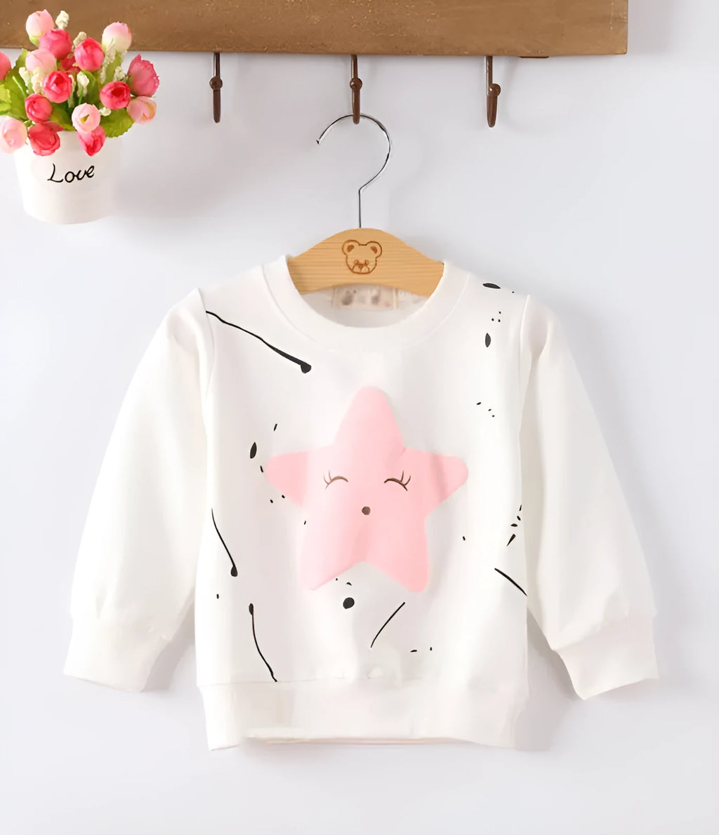 Korean-style baby girls cartoon-pattern sweatshirt for autumn in soft-treated fabric