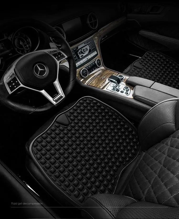 Breathable gel car seat cushion in black with ice silk fabric and fluid gel filling for summer use