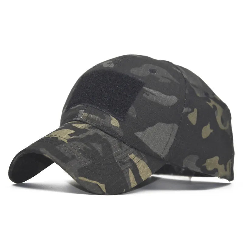 Tactical Velcro camouflage baseball cap in twill polyester with embroidery patch, adjustable 58-60cm size, available in multiple colours