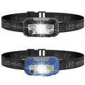 USB rechargeable sensor headlight with white LED and red running lights showing wave control sensor
