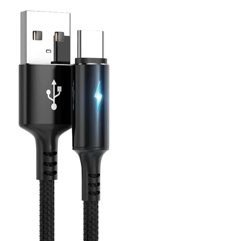 Black USB data cable compatible with Apple iPhone 12 and Android smartphones, 1.2m length
